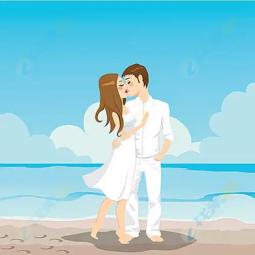 趣味卡通海滩情侣图像矢量素材下载