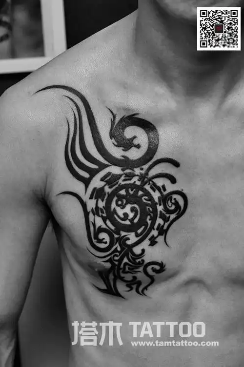 九条龙纹身##黄贯中纹身#男士胸前九条.