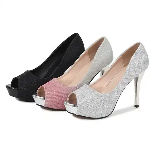 名媛气质防水台浅口细跟单鞋女秋2024新款宴会女鞋10cm鱼嘴高跟鞋