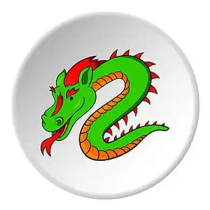 在白色圆圈背景上孤立的卡通风格的龙图标动物符号矢量图卡通风格龙