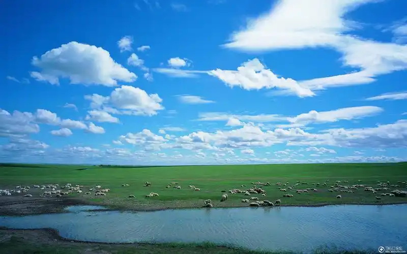 蓝天白云草原湖泊风光壁纸(二)
