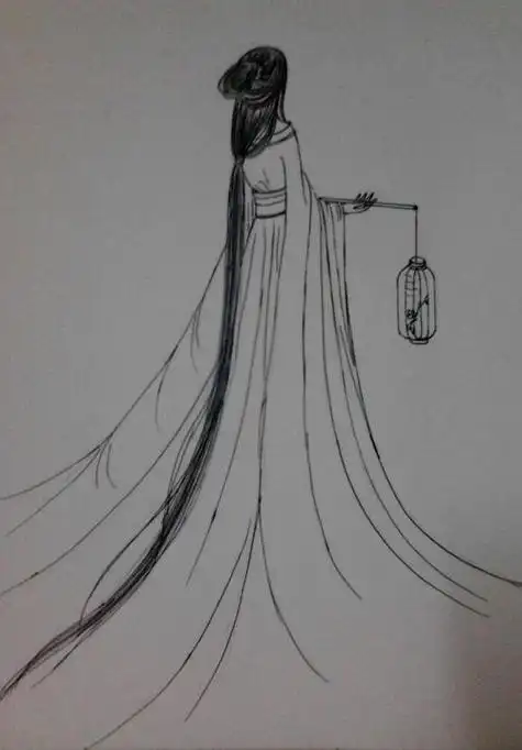 古风女子背影素描简笔画教程古风长发女子背影图片