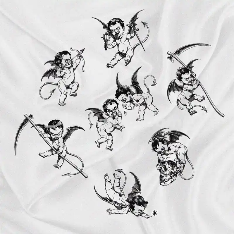 tattoo丨恶天使纹身手稿丨堕落小天使 跟天使一样的是堕落天使,邪恶的