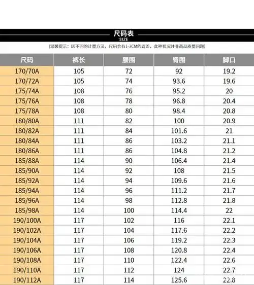 裤装尺码为:32="2.5尺" ;33="2.6尺";3="2.7尺" ;36="2.8尺";38="2.