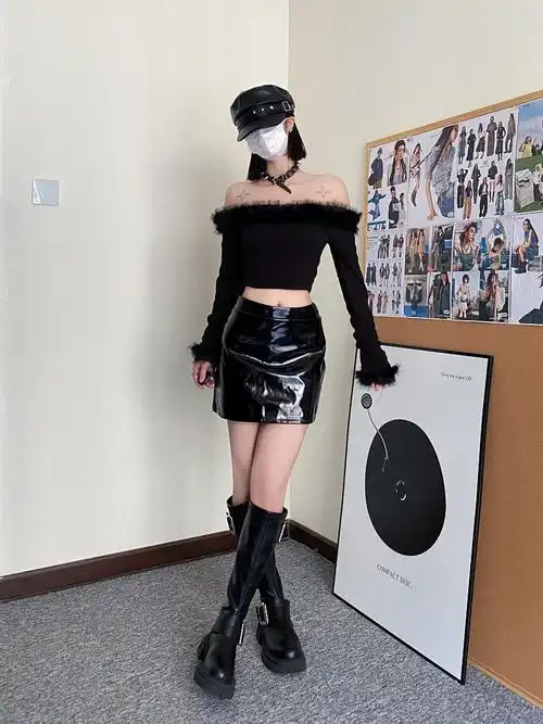 实拍 反光漆皮a字短裙半身裙 - 17网