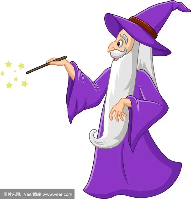 卡通老巫师拿着魔杖