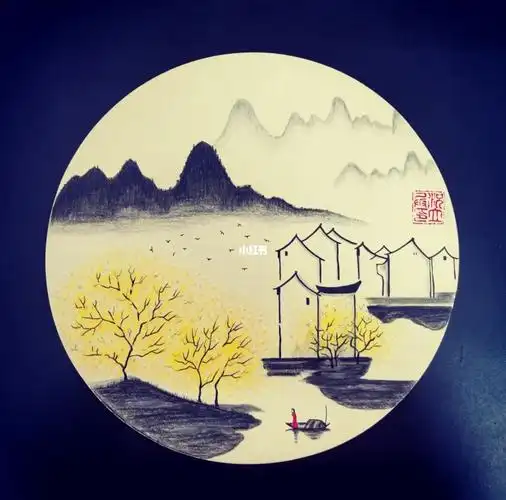 我的彩铅国画系列烟雨入江南山水如墨染彩铅