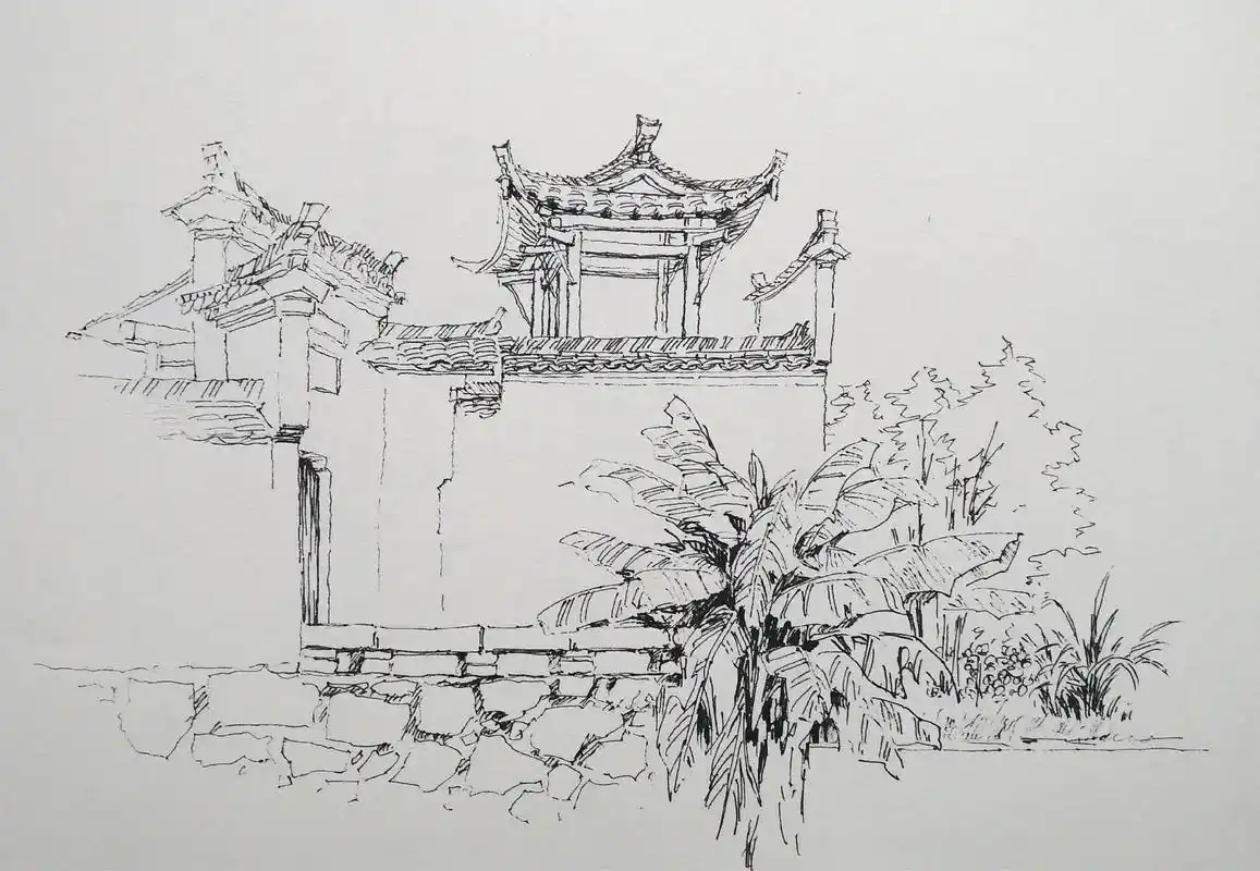 安徽查济古镇速写#风景速写  - 抖音