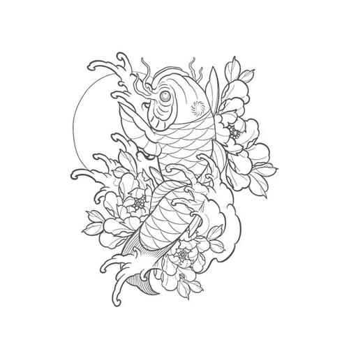 纹身转印图定制 订做手臂半臂手稿图防水 时尚个性鲤鱼花臂 来图d