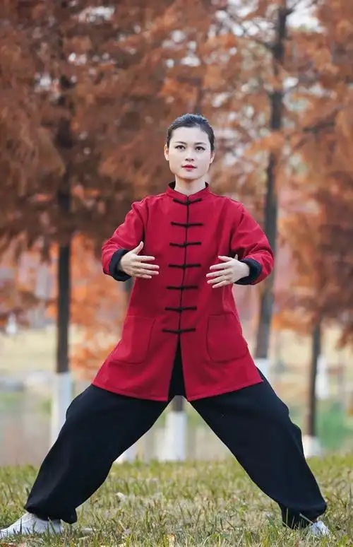 争风华太极服女秋冬季新款加厚绒棉麻太极拳冬装练功服男2021时尚 枣