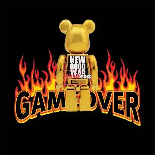 卡通动漫潮牌暴力熊火焰字母game over印花图案服装裁片t恤卫衣烫图