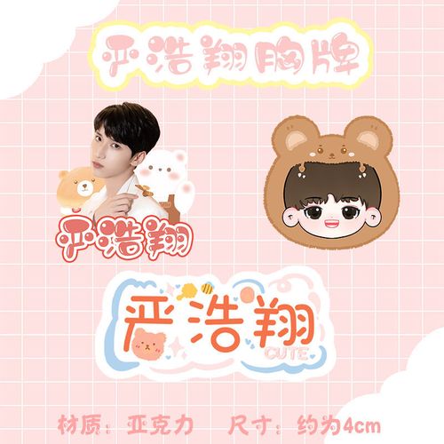 严浩翔胸牌胸针 明星周边姓名牌铭牌胸章 q版人物装饰挂件饰品