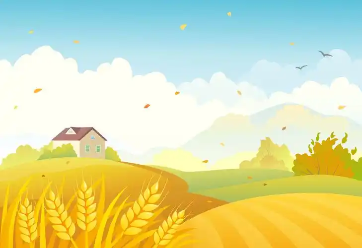 卡通农场,麦穗,麦田,麦地,秋天风景,农场风景,卡通风景插画,卡通风景