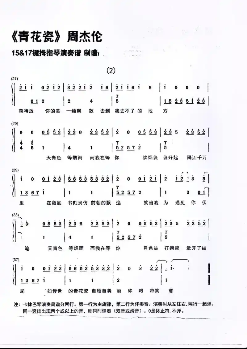 持续更新.晴天简谱拇指琴青花瓷 # - 抖音