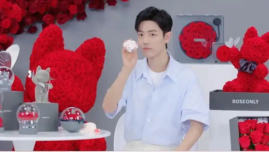 肖战捧着玫瑰花出场爱红玫瑰的小王子战哥捏粉粉的猫爪太可爱了
