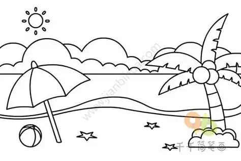 画法大海与沙滩风景简笔画3张 第2张阳光沙滩