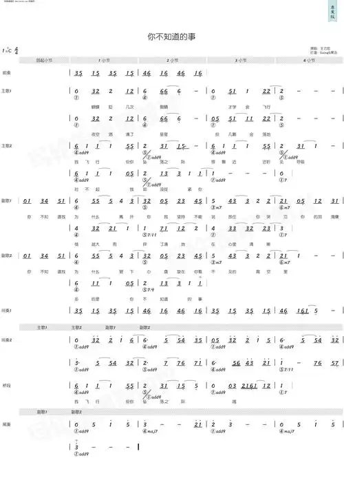 你不知道的事 简和谱 王力宏 歌谱 简谱