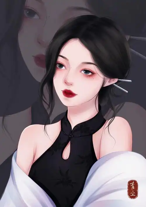 旗袍女子手绘插画by青尘