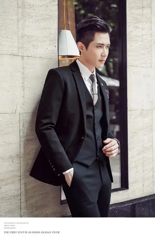 男装西服套装男士三件套弹力免烫结婚礼服休闲商务正装韩版修身小西装