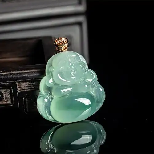 翠贵人旗舰店的优惠券大全—翡翠弥勒佛吊坠冰透笑佛公玉佛挂件18k金