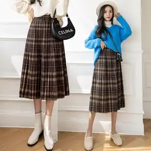 格子百褶半身裙a型图片