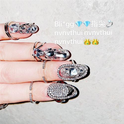 设计款闪耀宝石指尖戒时尚闪钻关节戒指密镶锆石蝴蝶结指甲戒女