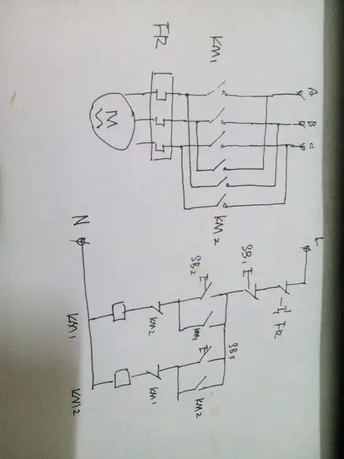 求电动机连接交流接触器反正转接线图,不用自锁按钮的,要启动停止按钮