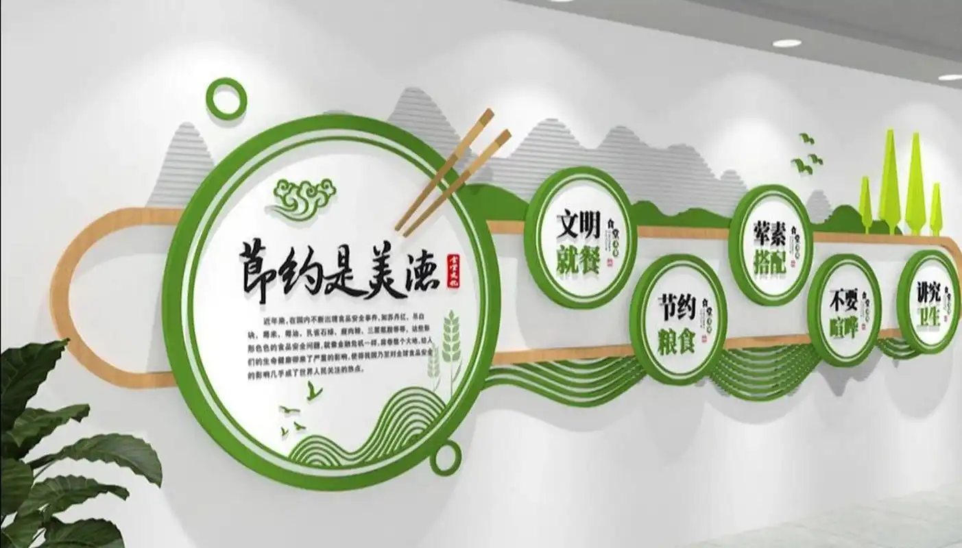餐饮企业文化墙设计案例分享 清新学校教室酒店食堂餐饮企业文化墙