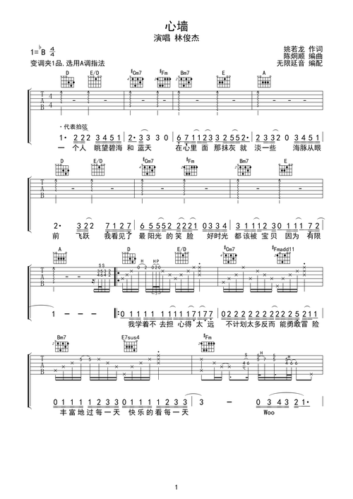>>林俊杰 心墙 原版 a调指法
