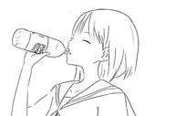 喝水的卡通短发女孩 素描稿