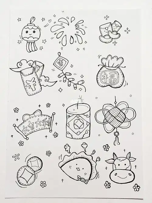 画一波新年手帐简笔画素材喜庆又好看