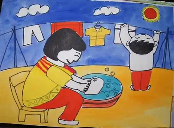 帮妈妈做家务母亲节主题儿童画图片--简笔画大全
