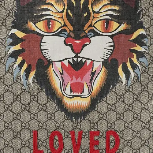 gucci/古驰 男士气场猫印花gg supreme人造革双肩手提两用包 473872 9