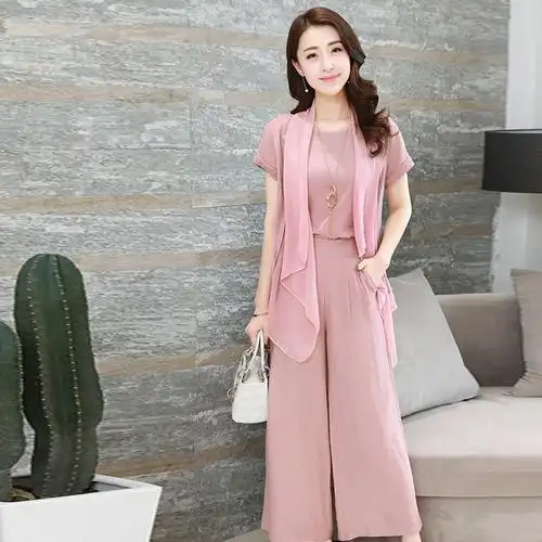 女装夏季新款三件套套装韩版时尚修身百搭麻料套装裤2017新款正品图片