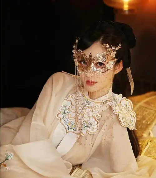 喜圣多新品面纱女古代汉服配饰古风中国风面具半脸流苏面帘汉服遮脸