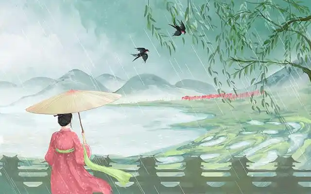 江南水乡水墨烟雨朦胧青瓦白墙流水人家插画江南水乡水墨插画手绘江南