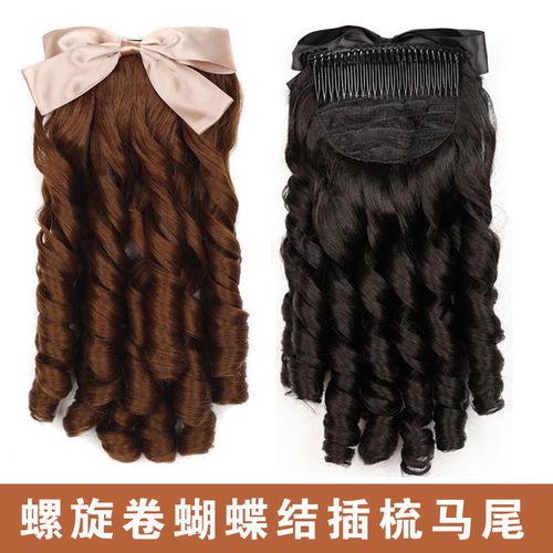 旗袍复古发型蝴蝶结罗马卷马尾假发民国风影视油条卷公主卷马尾