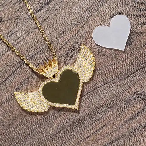 嘻哈饰品 心形翅膀个性欧美相框吊坠无照片diy创意纪念相框项链