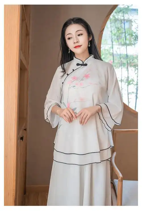 唐装女中国风少女古风上衣雪纺衫民国风复古女装汉服改良茶服