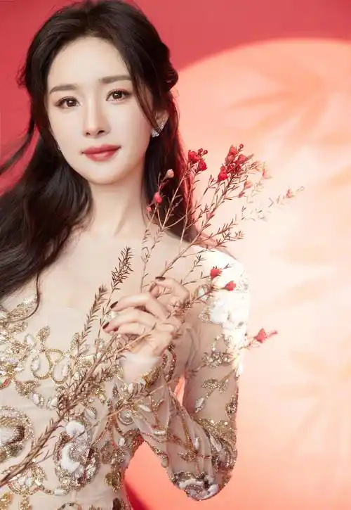 杨幂金色刺绣纱裙将喜气渲染得淋漓尽致