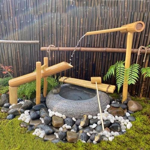 石钵水钵惊鹿流水竹子户外庭院花园阳台水钵日式禅意造景摆件