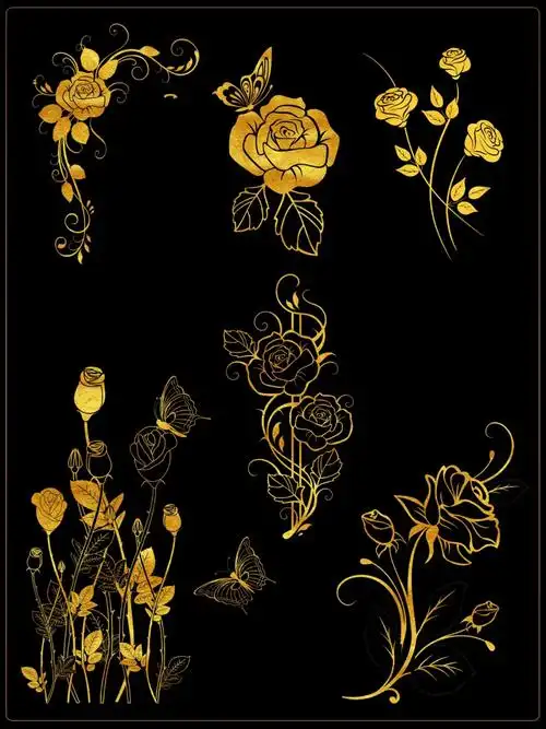 烫金素材金色玫瑰花朵描金素材