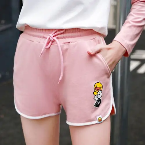 duck 小黄鸭春秋季新品运动系列短裤女款运动裤纯色款女休闲裤 粉色 s