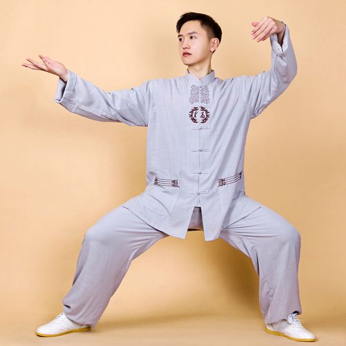 小和山太极服男中国国风棉麻亚麻刺绣太极拳练功太极服