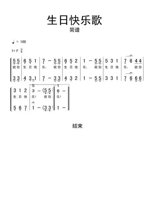 生日快乐简谱乐谱