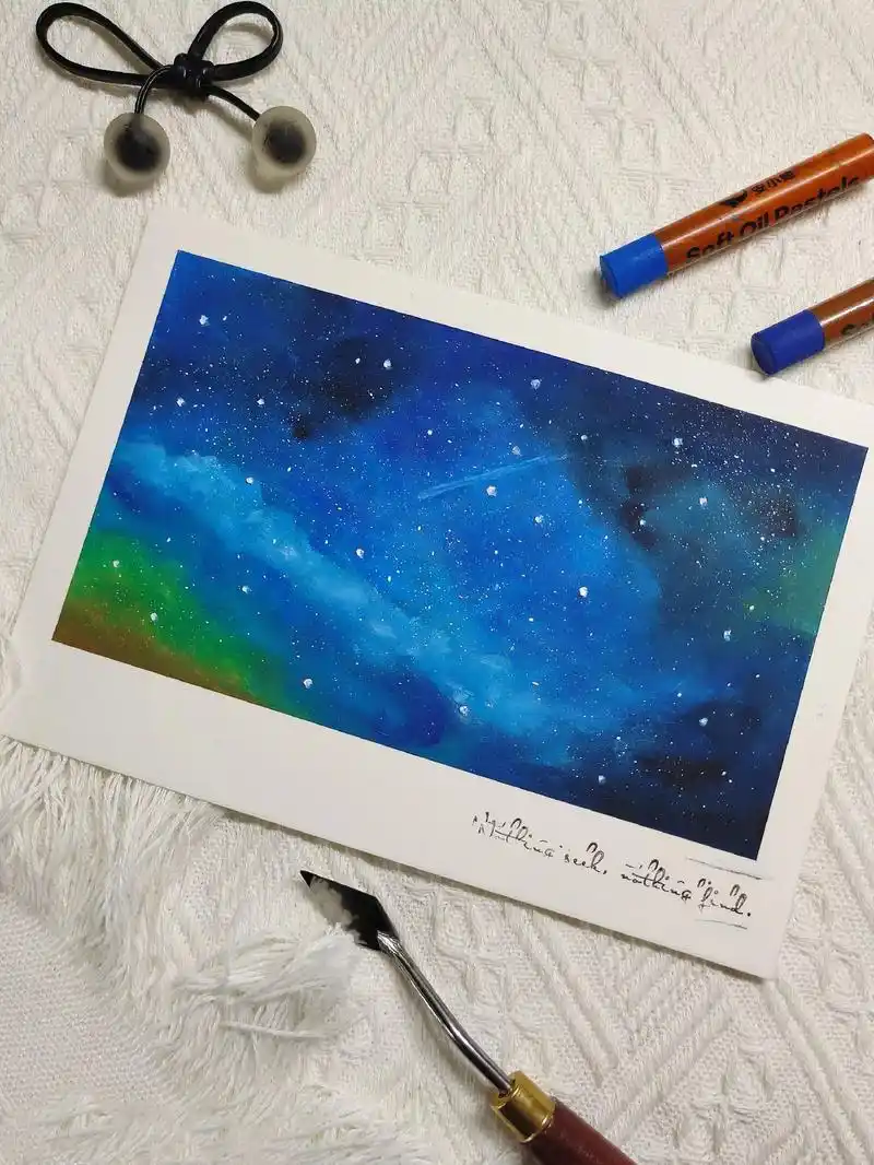 一起来画星空90.各种蓝色往上怼,然后加点绿色加点黑色,一幅 - 抖音