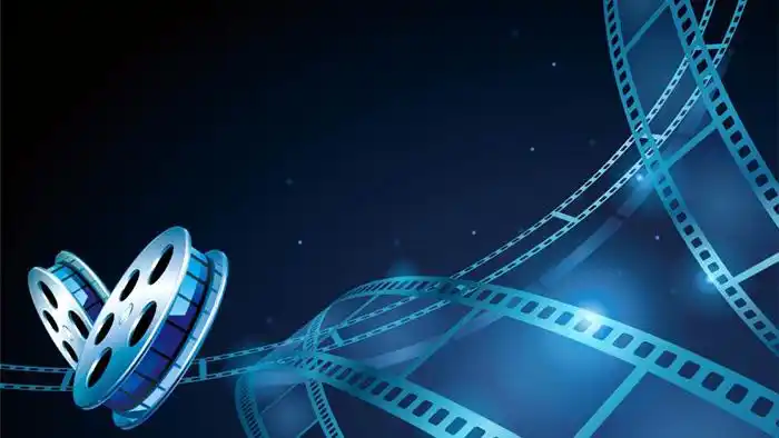 三张蓝色电影胶片ppt背景图片