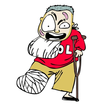 受伤拄着拐杖的人