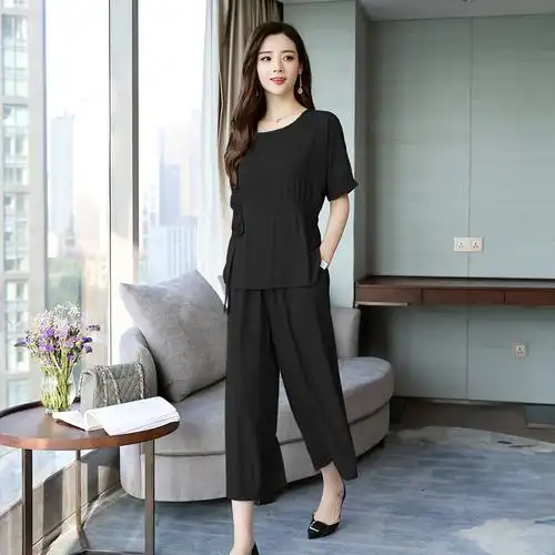 女士夏款新品大码女装阔腿裤套装女韩版宽松休闲显瘦胖妹妹两件套