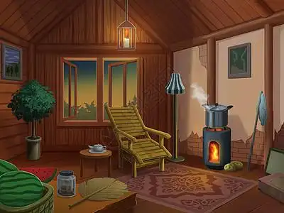 海景酒店房间小木屋场景原画插画